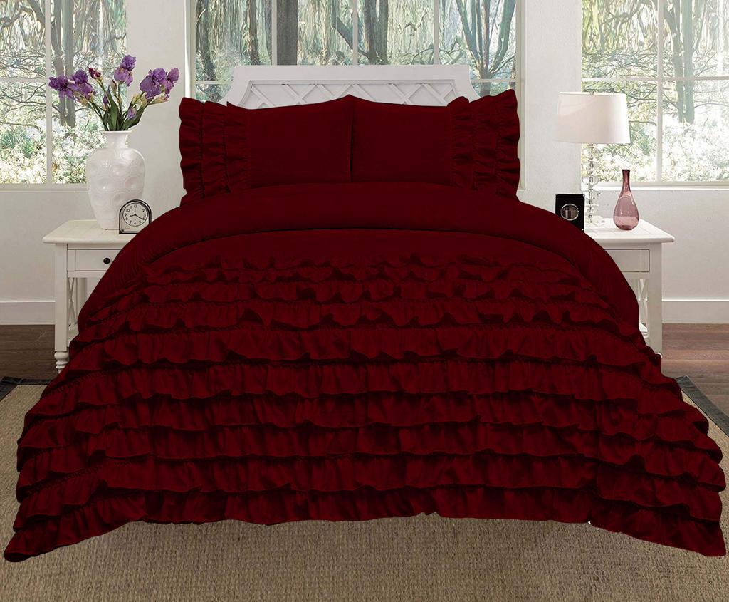 Luxora 3PC Egyptian Cotton 600TC Duvet Set with Asymmetric Half Ruffle Charm - Multi Sizes & Colors (1 Duvet Cover & 2 Pillow Shams)