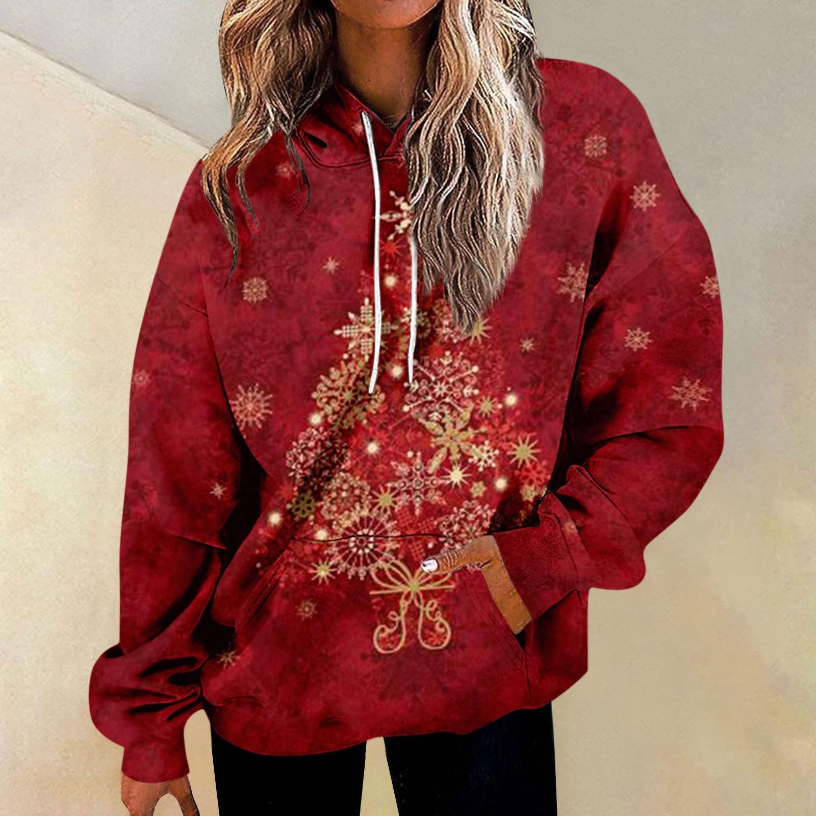 

Женские повседневные модные рождественские пуловеры с длинными рукавами и принтом, толстовки с капюшоном XL винный