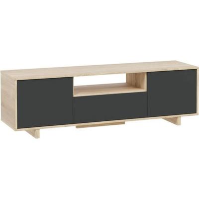 ZAIRA TV Unit - Anthracite and Oak Melamine - 3 Doors - L150 X D41 X H46 Cm