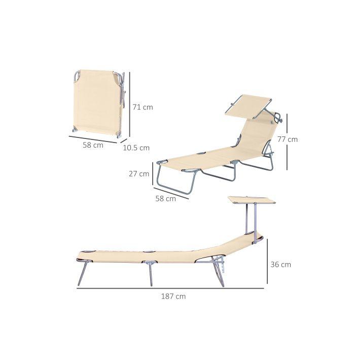 Chaise longue de jardin - MUVOE - Wellness - Beige - Toit solaire réglable - Pliable