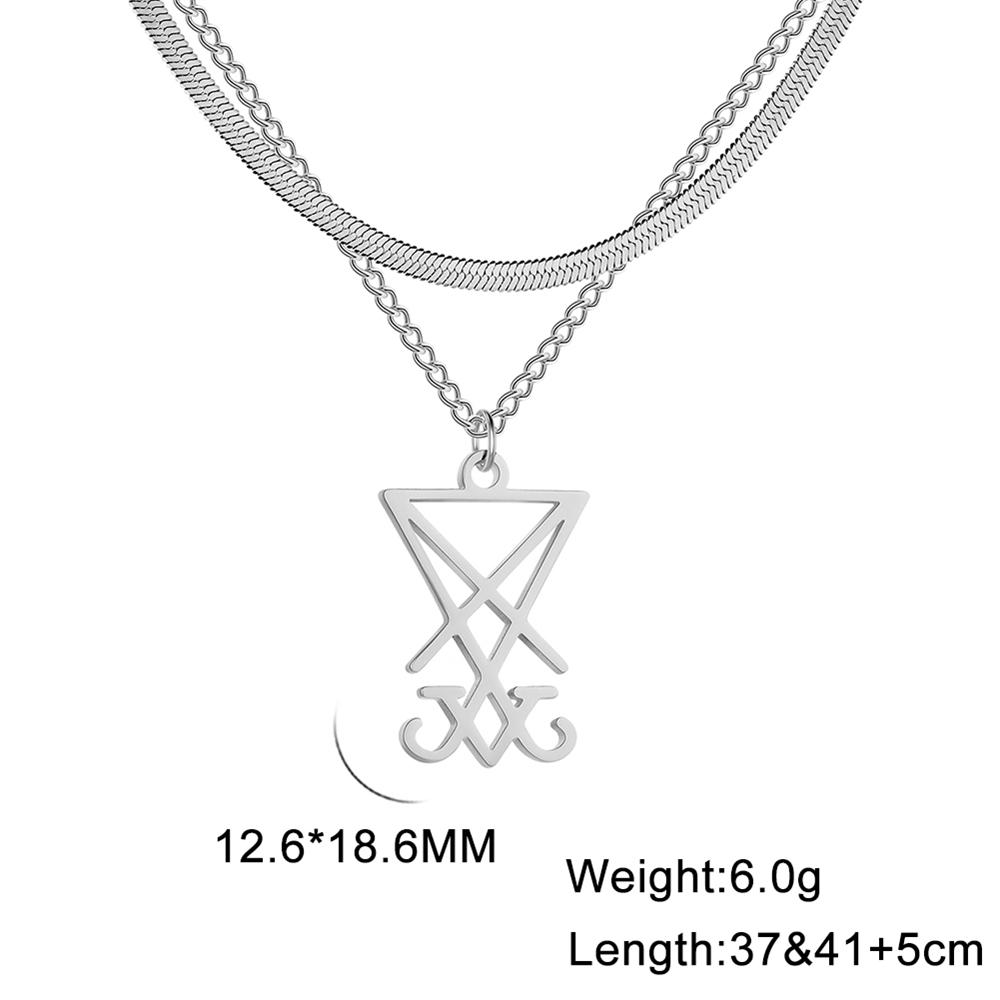 Sigil Of Lucifer Pendant Necklace Stainless Steel Double Layer Snake Chain Amulet Jewelry for Women