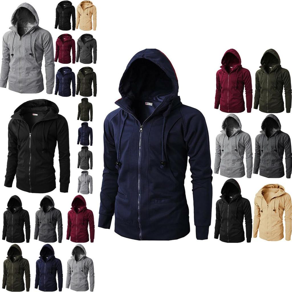 Stylish Men's Hooded Coat With Drawstring And Zipper Up Slim Fit Hoodie Jacket Overcoat