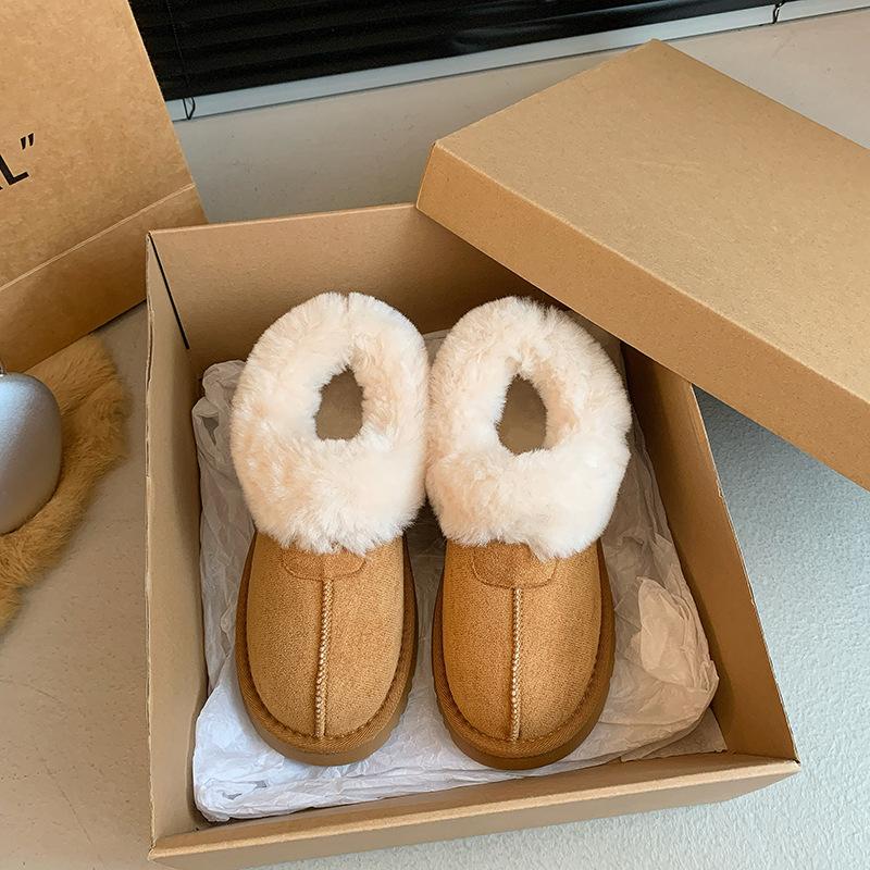 

Flat-bottomed snow boots for women s autumn and winter new casual velvet thickened one-pedal outer wear flip cotton shoes 35 малиновий