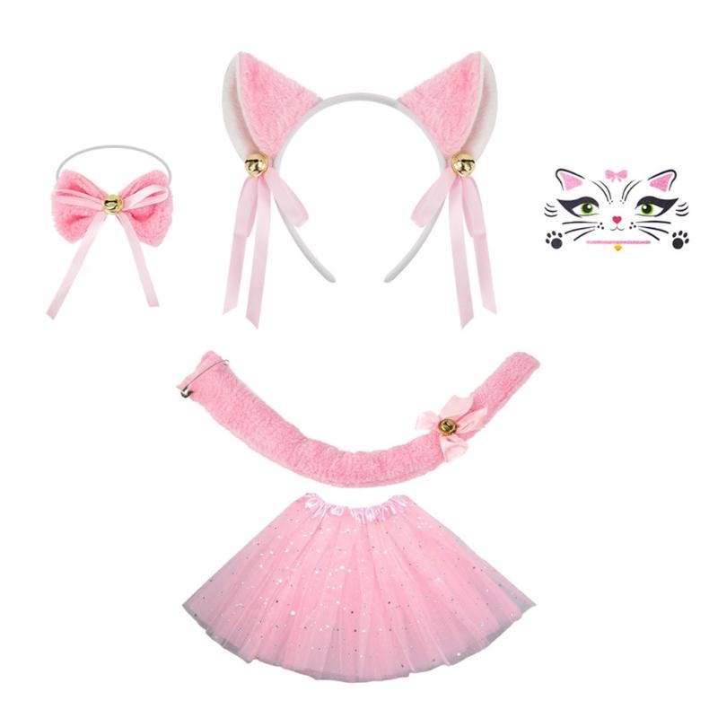 Cats Costume Set Ears Tail Bowite Tutu Skirt Animal Fancy Costume Kit Accessories Kids Girls Halloween Cosplays Props