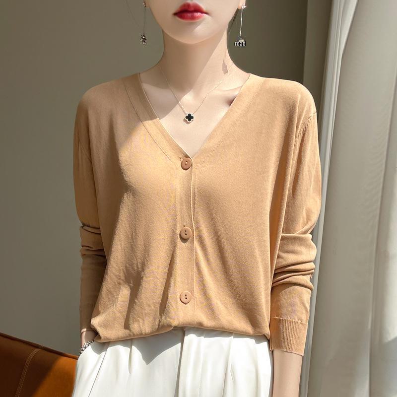 Women's Ice Silk Knitted Cardigan - Pink, Lightweight, Sun-Protective Summer Jacket