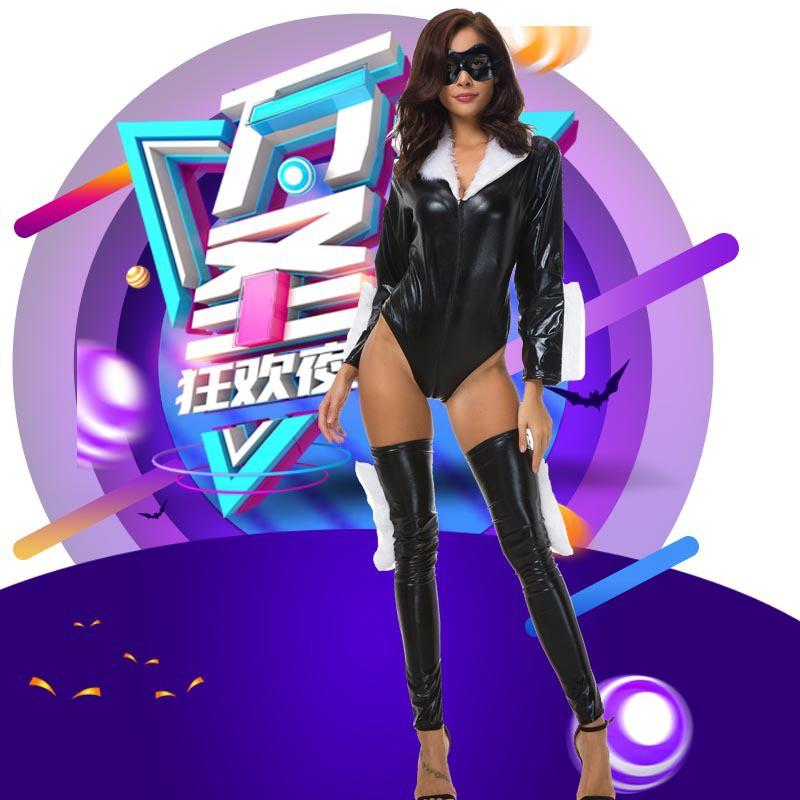 Womens Vampire Costume Halloween Cosplay Outfit PU Leather Party Dress Stage Events