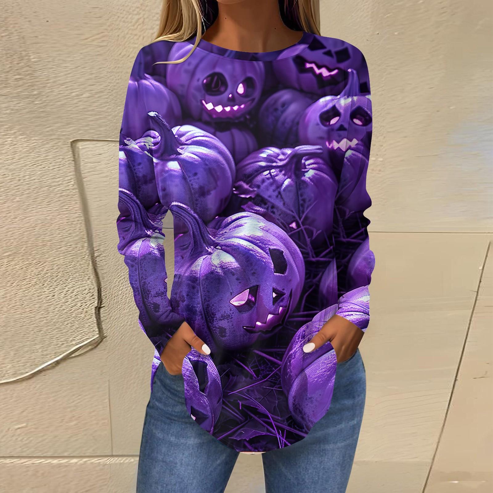 Женская свободная футболка с длинным рукавом с круглым вырезом и принтом — фото 5