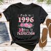 Hergestellt 1996 T-Shirt Damen 30 Jahre Perfektion Floralisches Grafik-T-Shirt 30. Geburtstag Geschenk Baumwolle Kurzarm Rundhals Oberteile