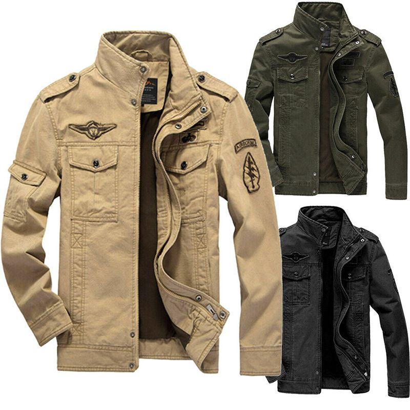 Men's Autumn Winter Thicken Military Jacket With Warm Lined Interior And Stand Collar