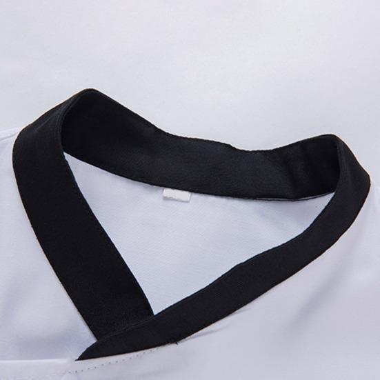 Chef Uniform Chinese Stand-Up Collar Short Sleeve Unisex Chef Tops with Practical Button Closure Color Matching Functional Pocket Restaurant Kitchen