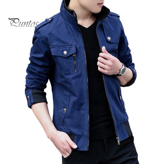 

Мужская куртка-карго с воротником-стойкой, длинным рукавом, множеством карманов, однотонная куртка на молнии, тонкое спортивное пальто L синий