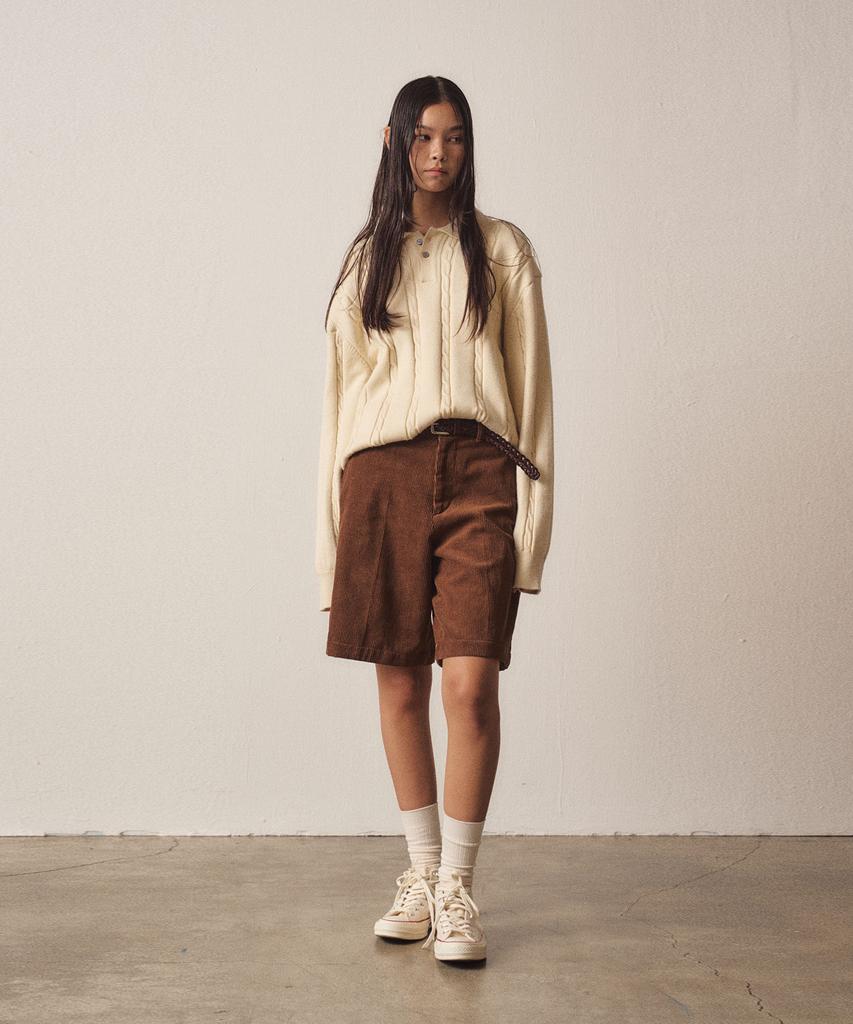 EZIO WOMEN W Cable 3-Button Collar Casual Knit_Ivory
