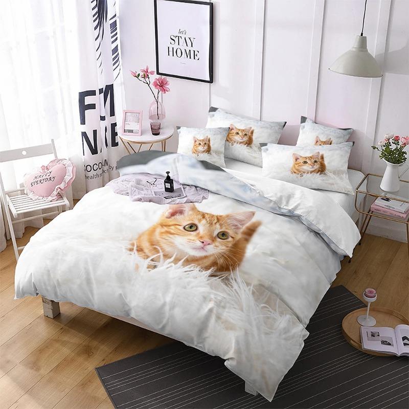 Cute Cat Bedding Comforter Set King Size,Duvet Cover For KidsTeens Boys Girls, Animal Pet Theme Bed Set +Pillowcases Bedclothes