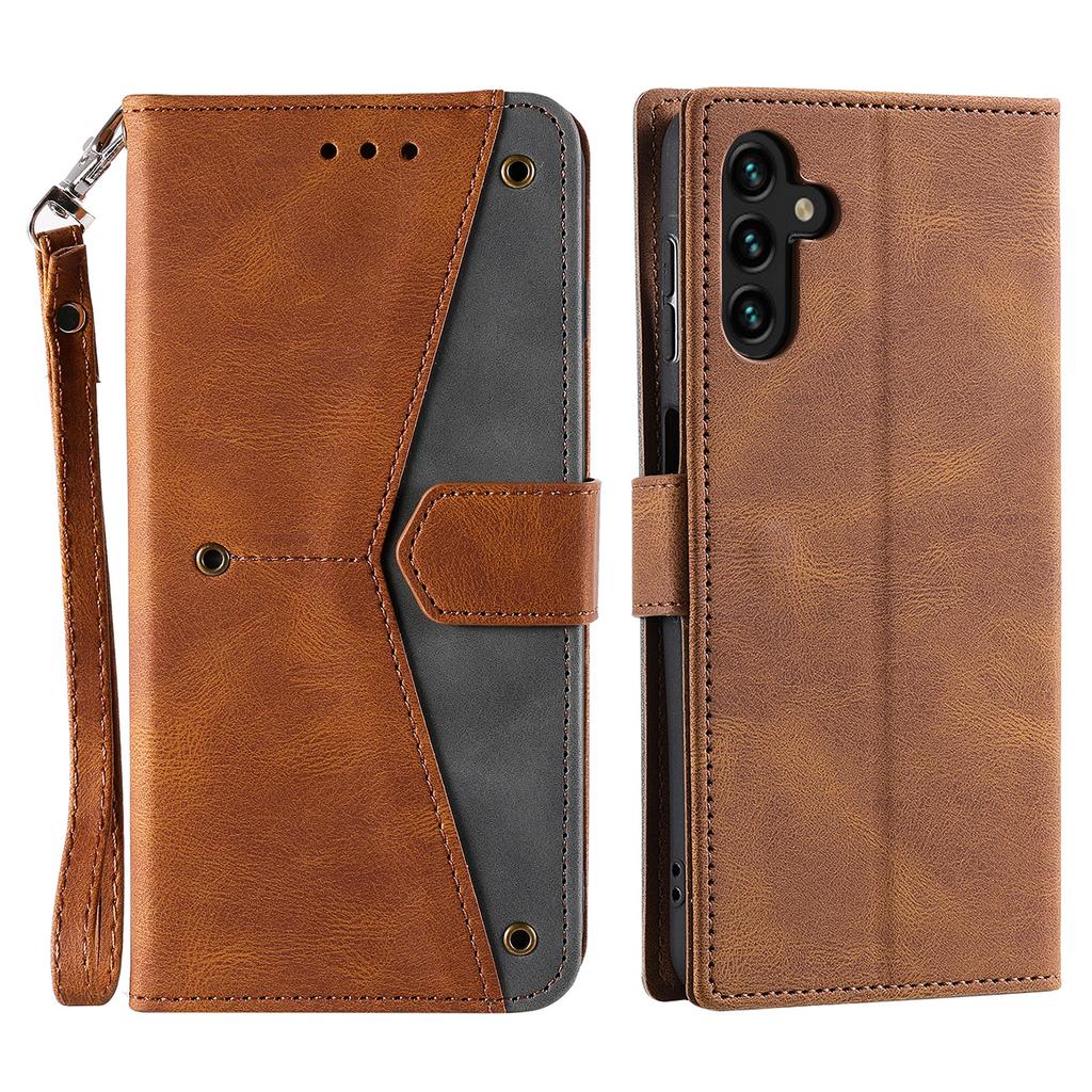For Samsung Galaxy A17 Leather Case Splicing Stitching Wallet Phone Cover with Wrist Strap