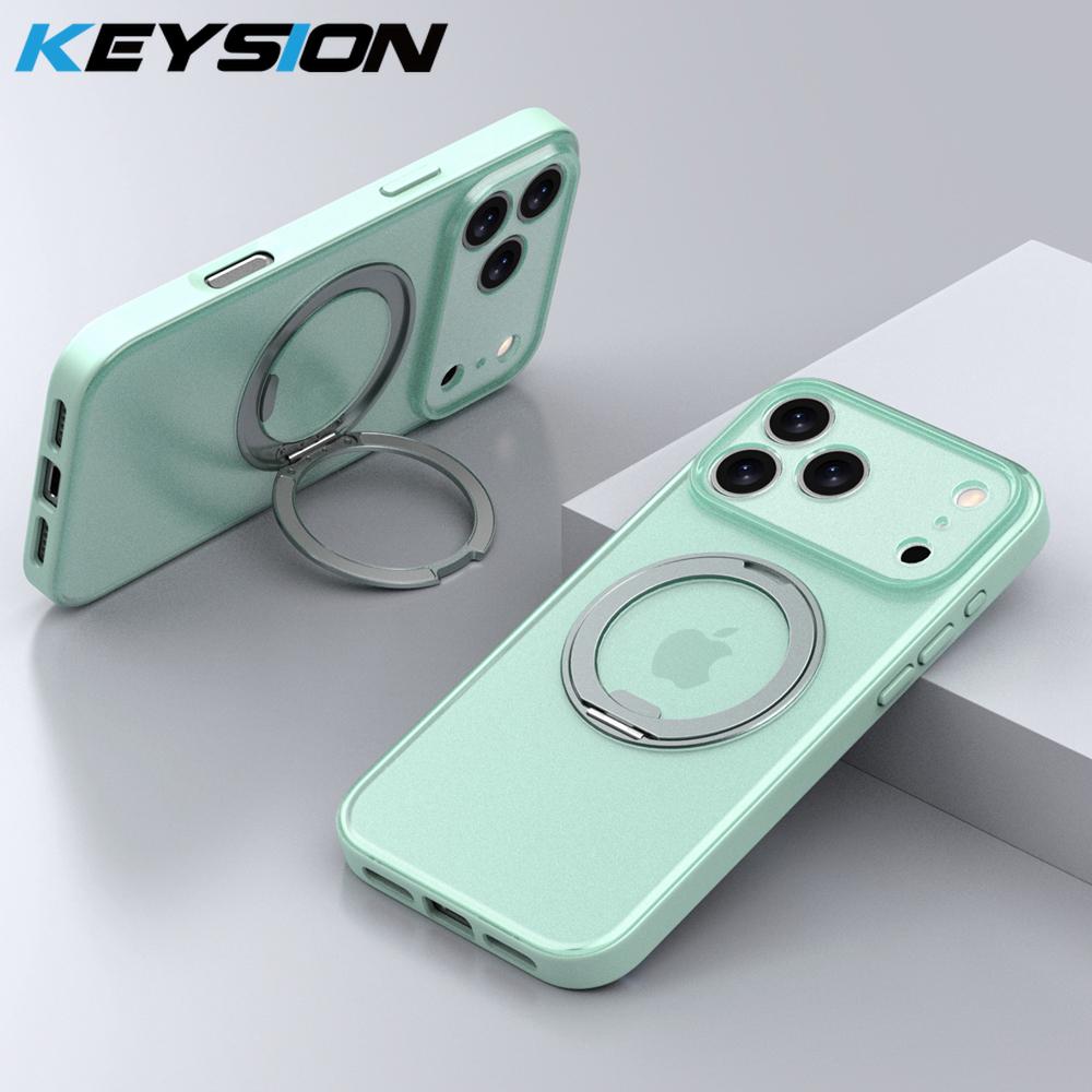 KEYSION 360° Rotating Magnetic Ring Stand Case for MagSafe for iPhone 17 Pro Max 17 Air Matte Transparent Shockproof Phone Cover