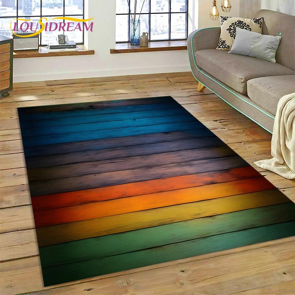 3D Bunt Holzmaserung Holz Kundenspezifischer Teppich Teppich für Wohnzimmer Schlafzimmer Dekor, Fußmatte Rutschfeste Dekoration für Sofa Fußmatte
