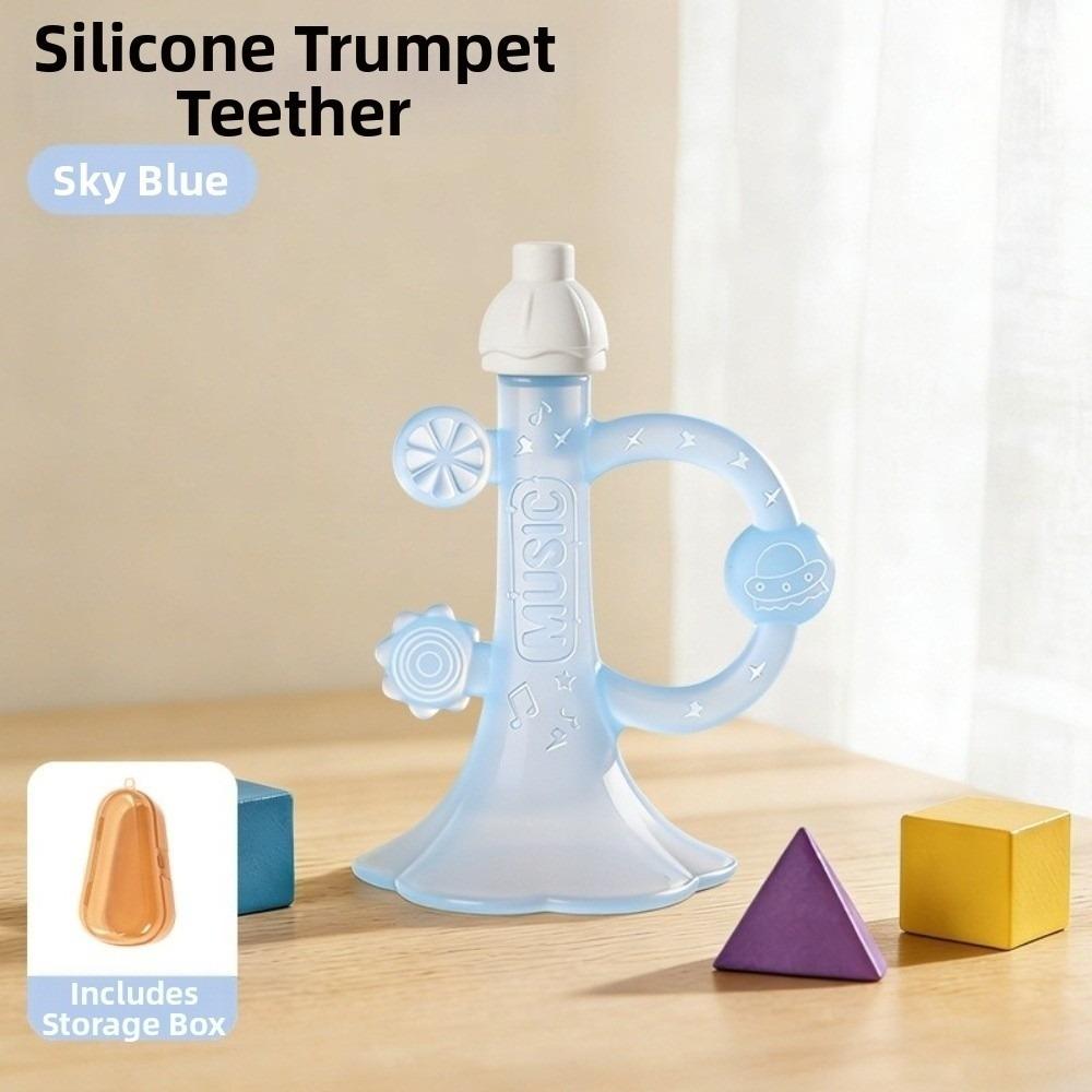 BPA Free Small Horn Teether Food-Grade Silicone Chew Toy New Infant Teething Stick  Infant Teething синий