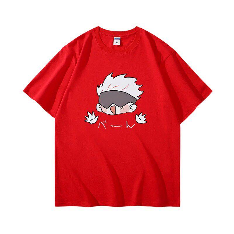 Jujutsu Battle Anime Peripheral Gojo Wu Pure Cotton Cartoon Printed Unisexs and Unisexs Clothing Summer New Short Sleeves