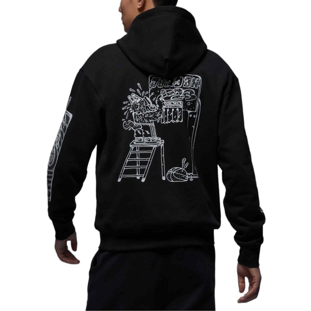 Jordan SS24 Cartoon Anime Thin Fleece Pullover Hoodie Long Sleeve American Vintage Sweatshirt Men Hoodies Black FV8595-010