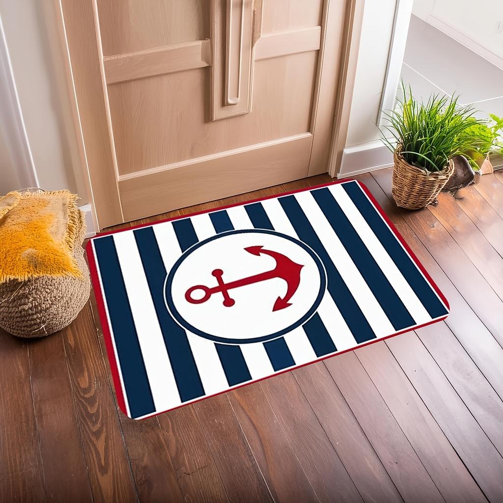 Marine anchor pattern Flannel-printed floor mats are slip-resistant Suitable for living room bedroom terrace garden carpets