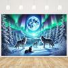2D Full Moon Wolves Tapestry Northern Lights Photography Background