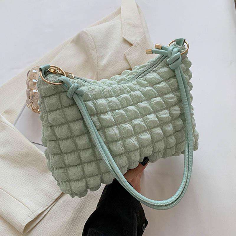 

Однотонные клетчатые сумки подмышки для женщин, сумки с подкладкой из 100% полиэстера, дизайнерские плиссированные вышитые шикарные сумки подмышки, французская ниша