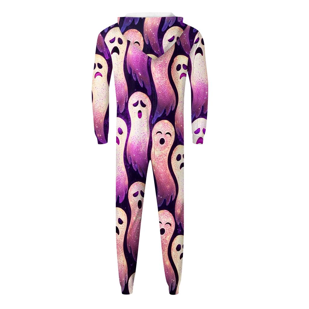 Halloween Printed Family Matching Hooded Long Sleeved Zippered Hooded Jumpsuit Set
