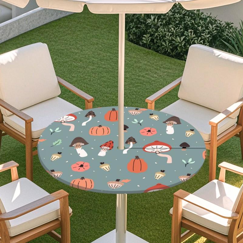 Outdoor Round Table Cover With Geometric Waterproof Elastic Hem Patio Garden Deck