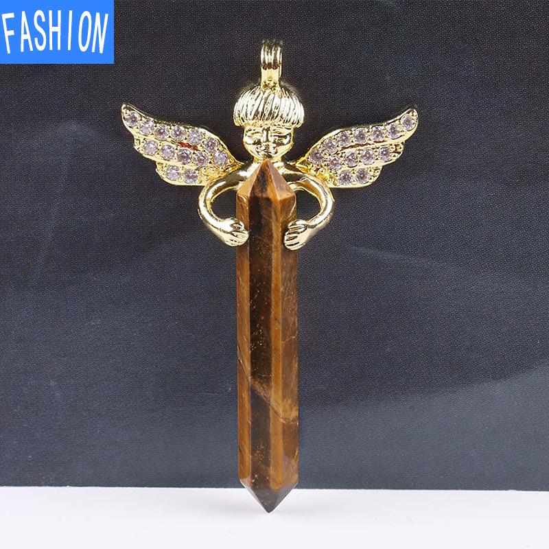 Sechseckiger Anhänger aus natürlichem Kristall, Amor-Diamant, Engelsflügel-Halskettenanhänger