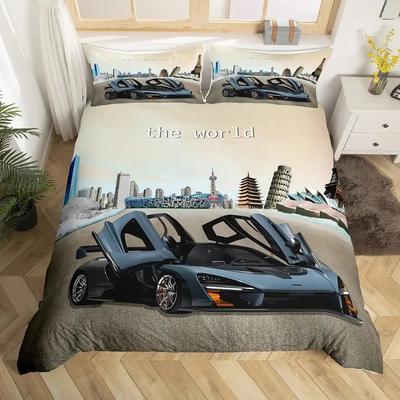 Set Copripiumino Auto da Corsa Misura Queen Set Letto con Stampa Auto 3D Arredamento Elegante Ragazzi Sport Copripiumino Auto di Velocità Set Piumino Auto Sportiva