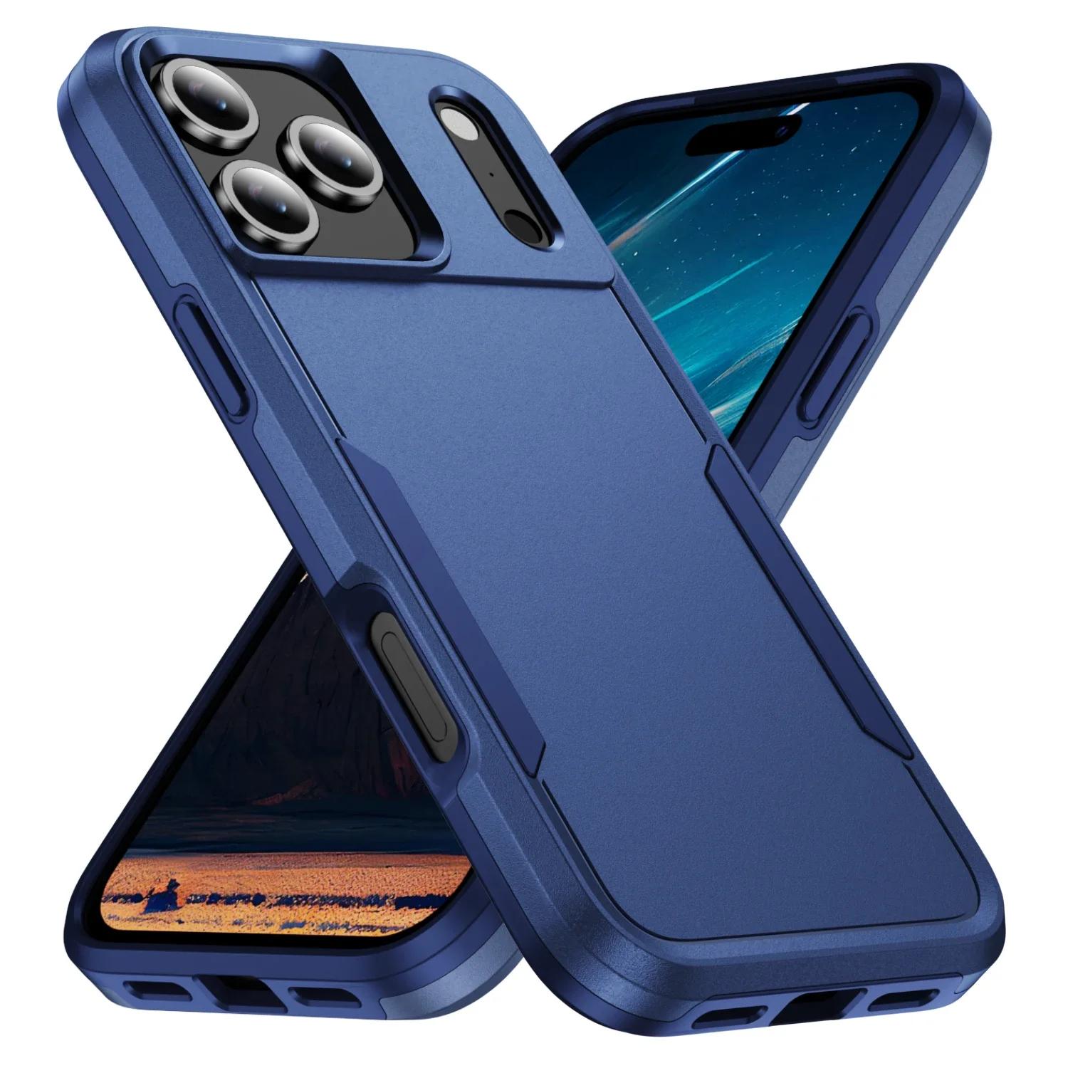 

Чохол військового рівня для iPhone 17 Pro Max Повністю захисна броньована кришка для iPhone 17 Air 16 15 14 13 12 11 Pro Max Plus 16e Coque темно-синього кольору
