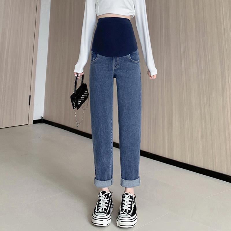 Maternity High Stretch Cropped Loose Jeans for Spring/Autumn XL