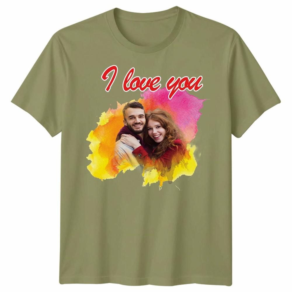 Custom Photo Personalised I Love You Couple Unisex Tshirt Valentines Gift