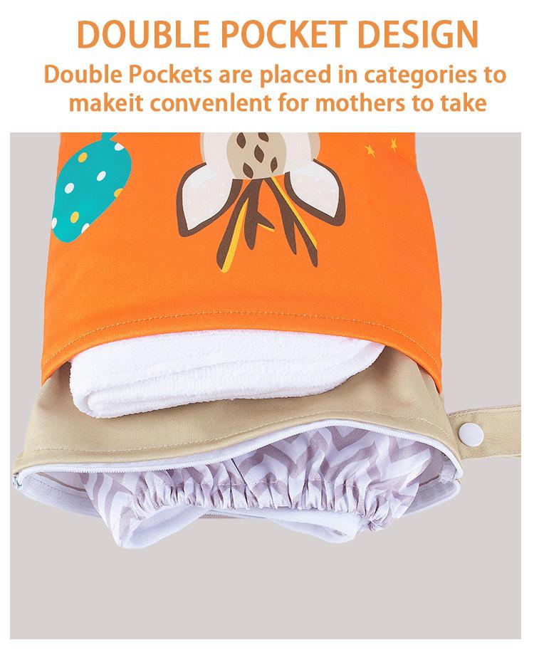 Cross-border Cartoon Print Hanging Baby Storage Bag, Reusable Diaper Bag with Wet/Dry Separation, Double-layer.
