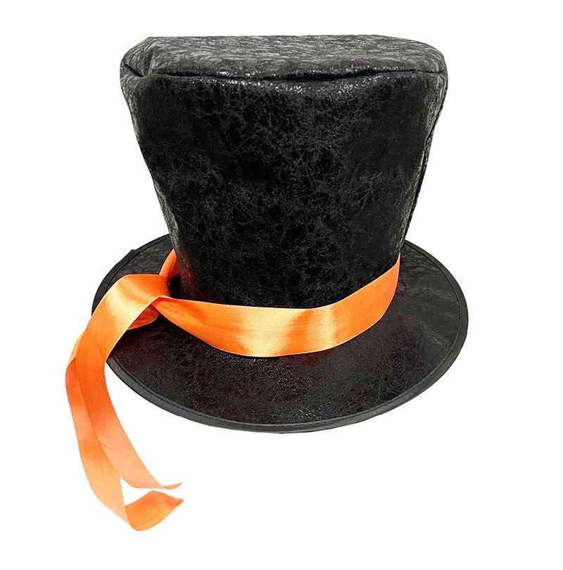 Vintage Gentleman Top Hat with Orange Ribbon Magician Steampunk Hat for Halloween Carnival Cosplay