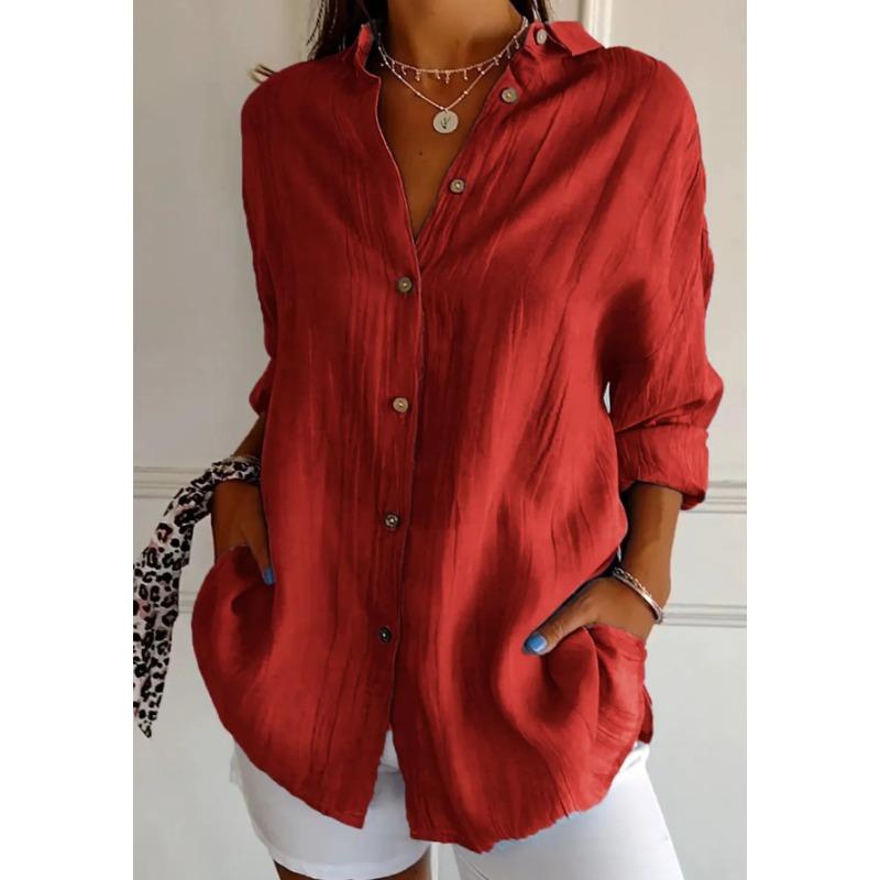 JPNTKY Women's Fashion Casual Solid Color Print Long Sleeve POLO Neck Blouses & Shirts
