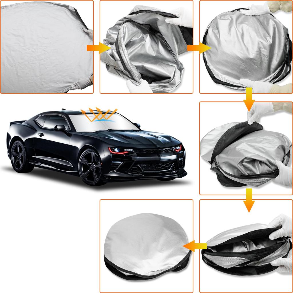 Windschutzscheiben-Sonnenschutz für Chevrolet Camaro 2016 2017 2018 2019 2020 2021 2022 Faltbarer Front Sonnenschutz Blocker UV 6. Gen Camaro Fensterblende Innenraum