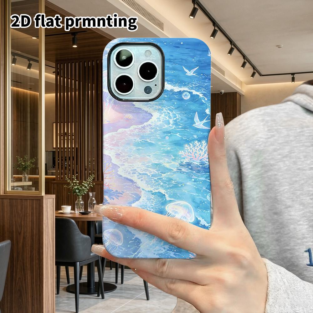 Phone Case: 2D Flat Design Suitable for iPhone 18, 17, 16, 15, 14, 13 Pro Film Protective Case, Couple Style, Dreamy Seaside, Christmas and Halloween 
