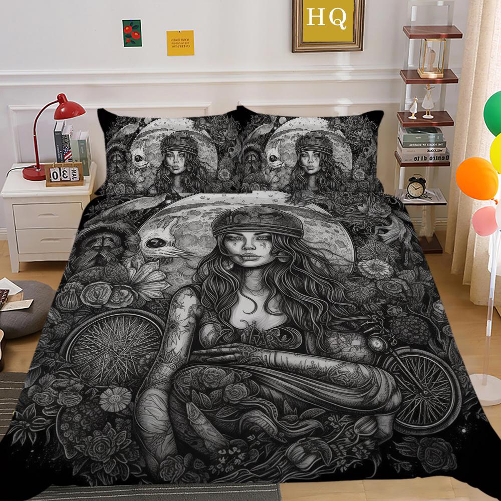 Beauty Skull Printed Bed Set Twin Size Polyester Comforter Cover Set Teen Design Superior Home Bedclothes