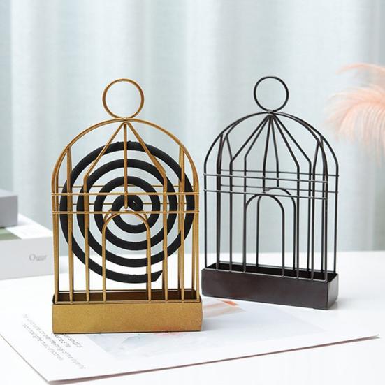 Bird Cage Incense Coil Holder with Spiral Incense Hanger Stand Catcher Tray Repellent Portable Incense