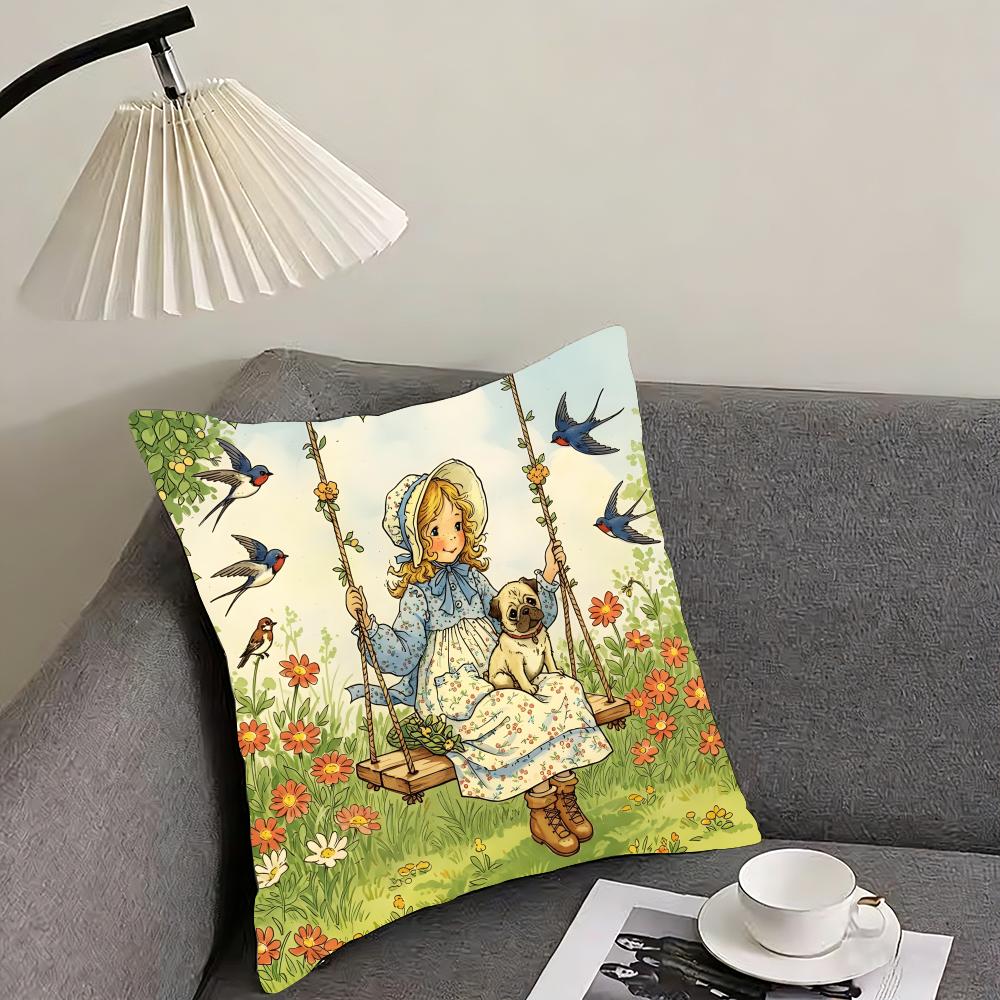Art Sarah Kay Swing Girl Cushion Cover Pillowcase Ultra Soft Skin Friendly Fabric Cloud Like Comfort  Concealed Zipper