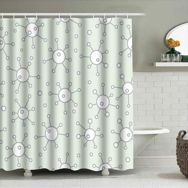 Abstract Molecular Structure Bath Shower Curtain Waterproof Decorative Home Accessories Mint Green White Colorful Design