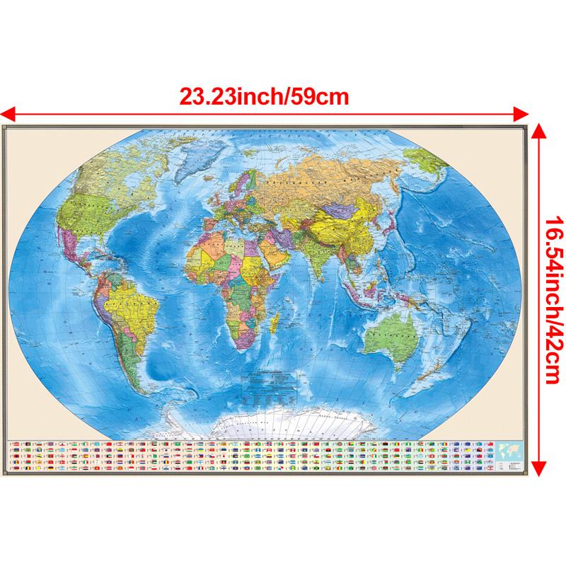 

Карта России-Карта мира-Политическое распределение-с флагом,Художественные принты,постеры,дорожные принадлежности,для класса,домашний декор 59*42cm