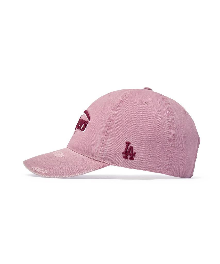 Emelbi Vintage Damaged Curve Logo Unstructured Ball Cap La (Pink)