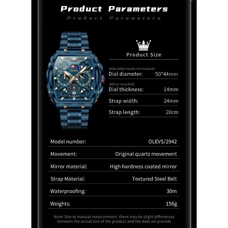 OLEVS Herren Chronograph Uhr Original Tonneau Quarz Uhr Wasserdicht Leuchtend Edelstahl Uhren Für Männer