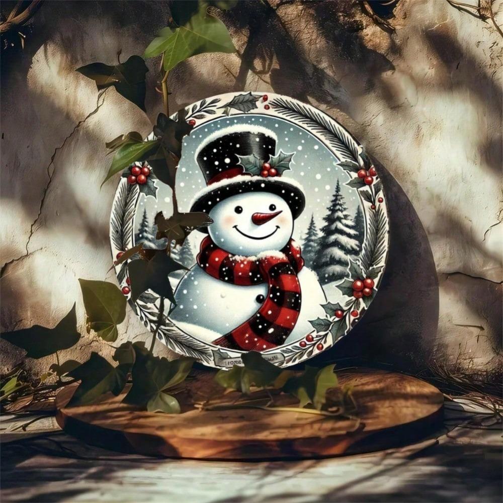 Vintage Snowman Tin Sign 8x8 Inch Christmas Winter Metal Wall Art Home Cafe Decor