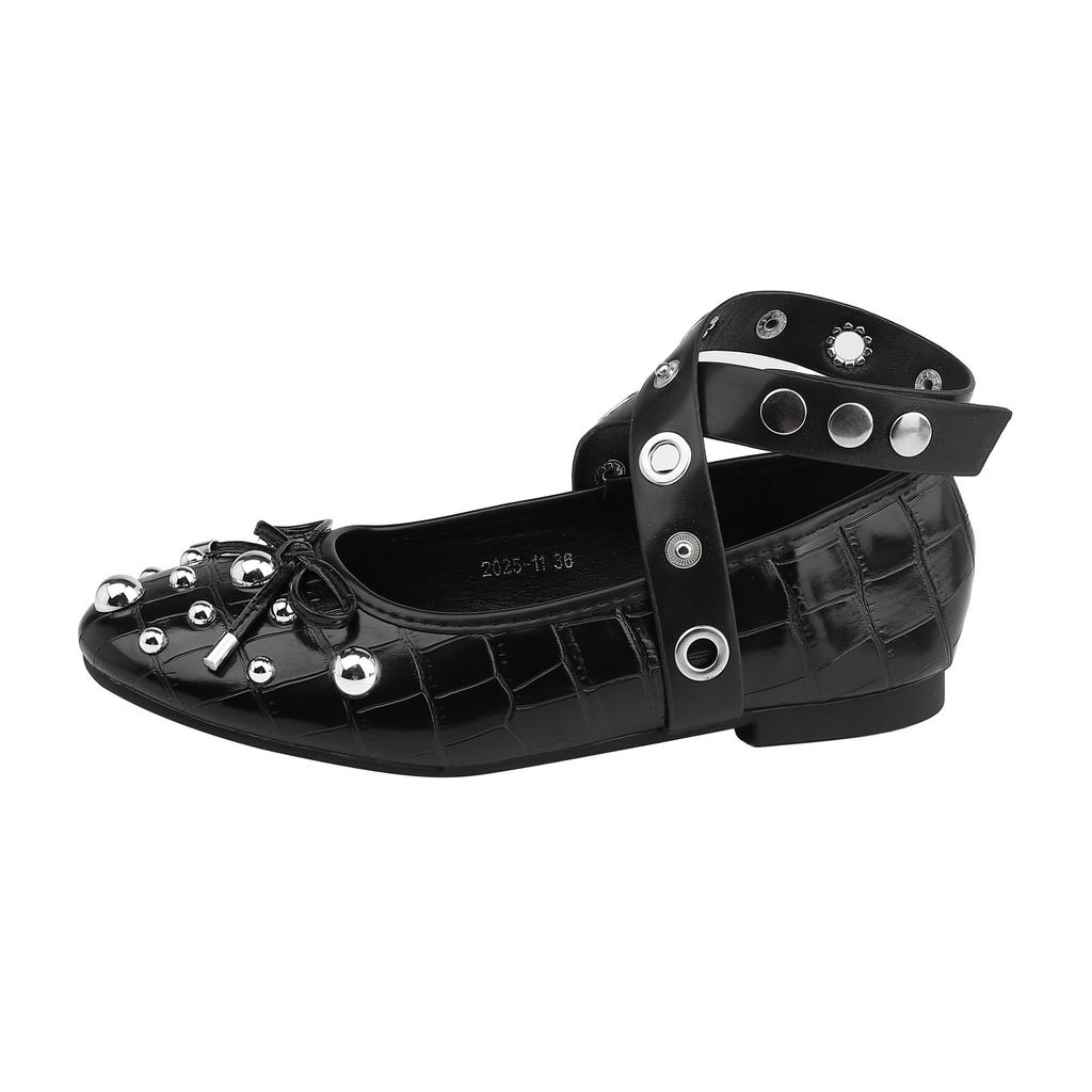 Grape Mother Summer New Ballet Style Flat Shoes Women's High Sense Cross Strap Fashion Rivet Casual Shoes Soft Sole