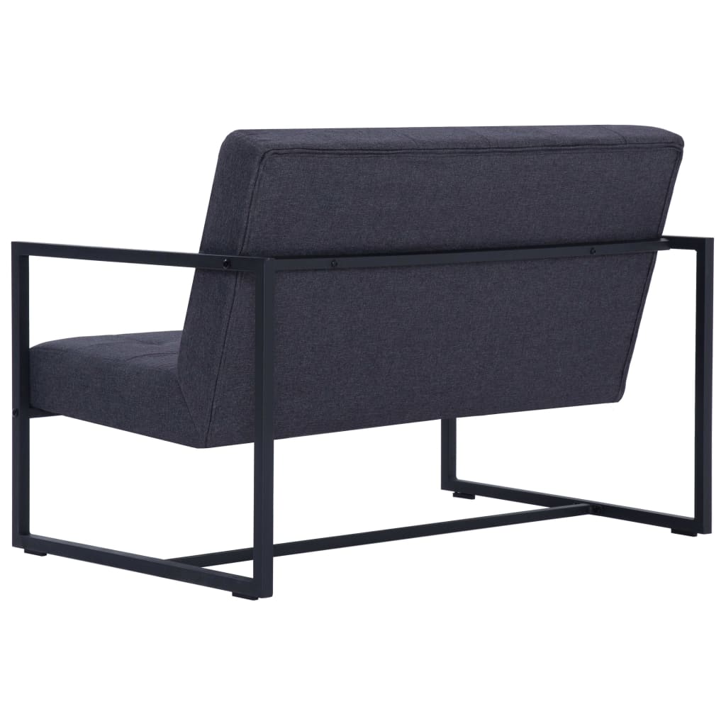 2 Seater Sofa with Armrests Dark Grey Steel Frame and Fabric Upholstery