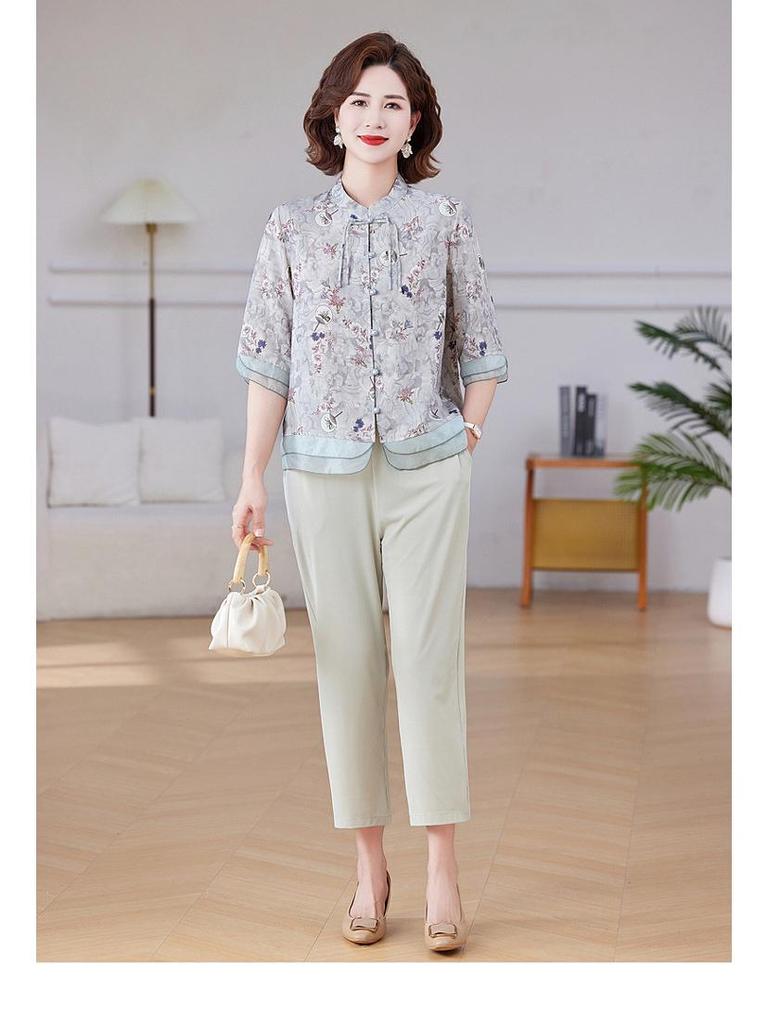 Muttertag Ethnische Stil Kurzarm Sommerbluse für Damen: Altersreduzierender Neuer Chinesischer Stil