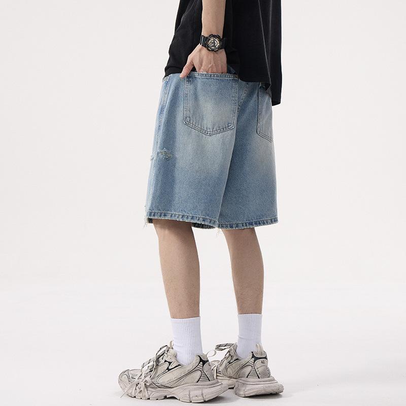 Retro Washable Loose Jeans Shorts Men's Summer Straight-leg Casual Trousers